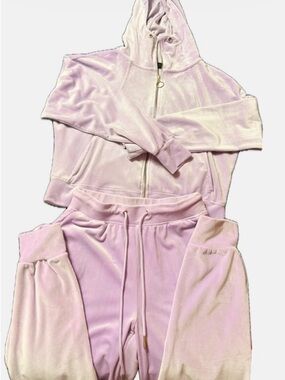 Girls Plush Velvet Zip Hoodie & Jogger Set - Light Lilac